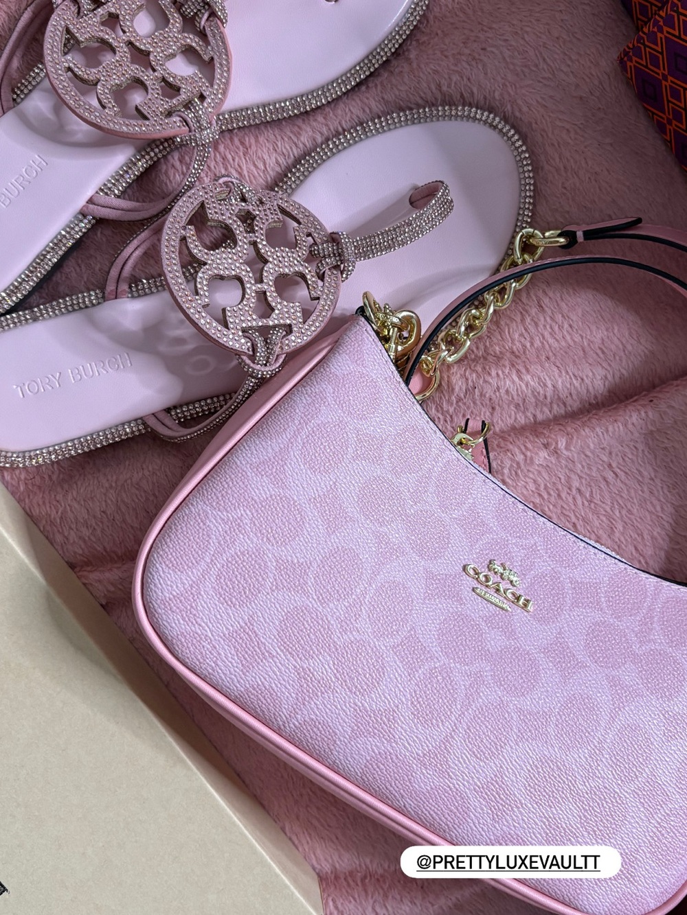 Coach Pale Pink Signature Canvas Shoulder Bag with Gold Hardware
